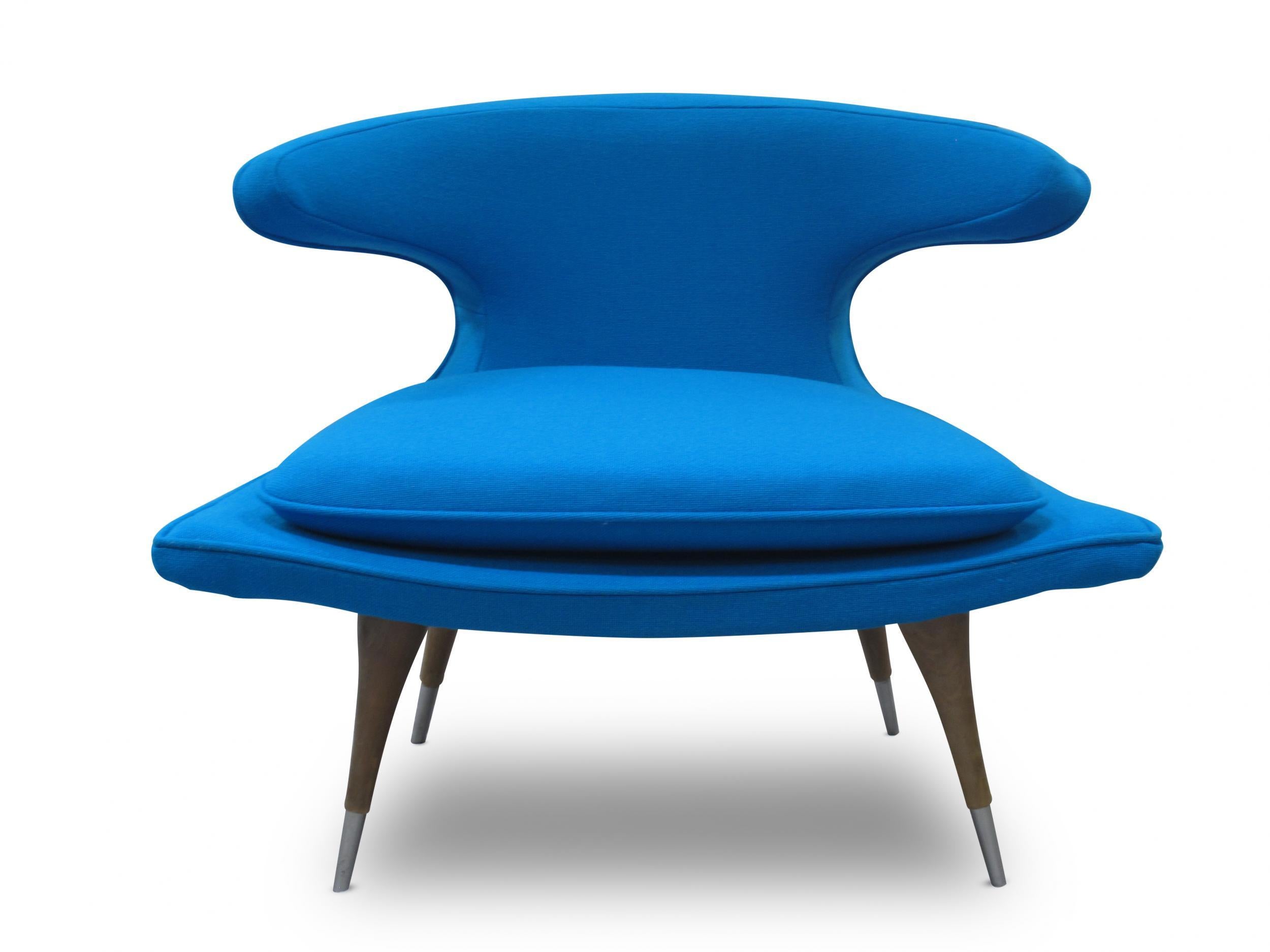 American Karpen of California Horn Lounge Chairs Newly Upholstered in Blue Wool For Sale