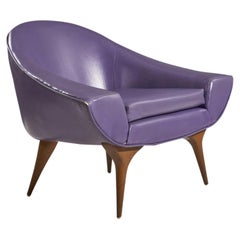 Karpen of California, Lounge Chair, Purple Vinyl, Walnut, USA, 1950s
