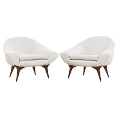 Karpen of California Mid Century Walnut Lounge Chairs - Pair