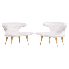 Vintage Karpen of California Mid Century White Leather Horn Lounge Chairs - Pair