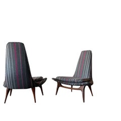 Karpen of California Striped Wool Lounge Chairs