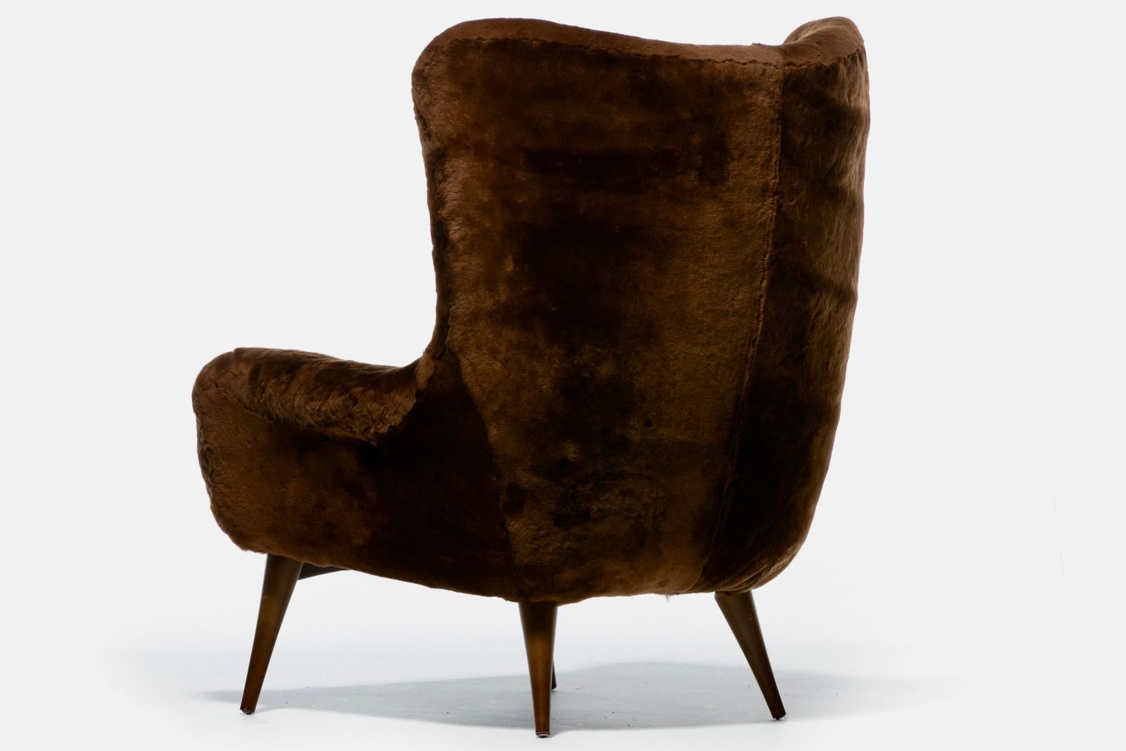Karpen Wingback Chairs in Luxuriously Soft Milk Chocolate Shearling, circa 1950s For Sale 2