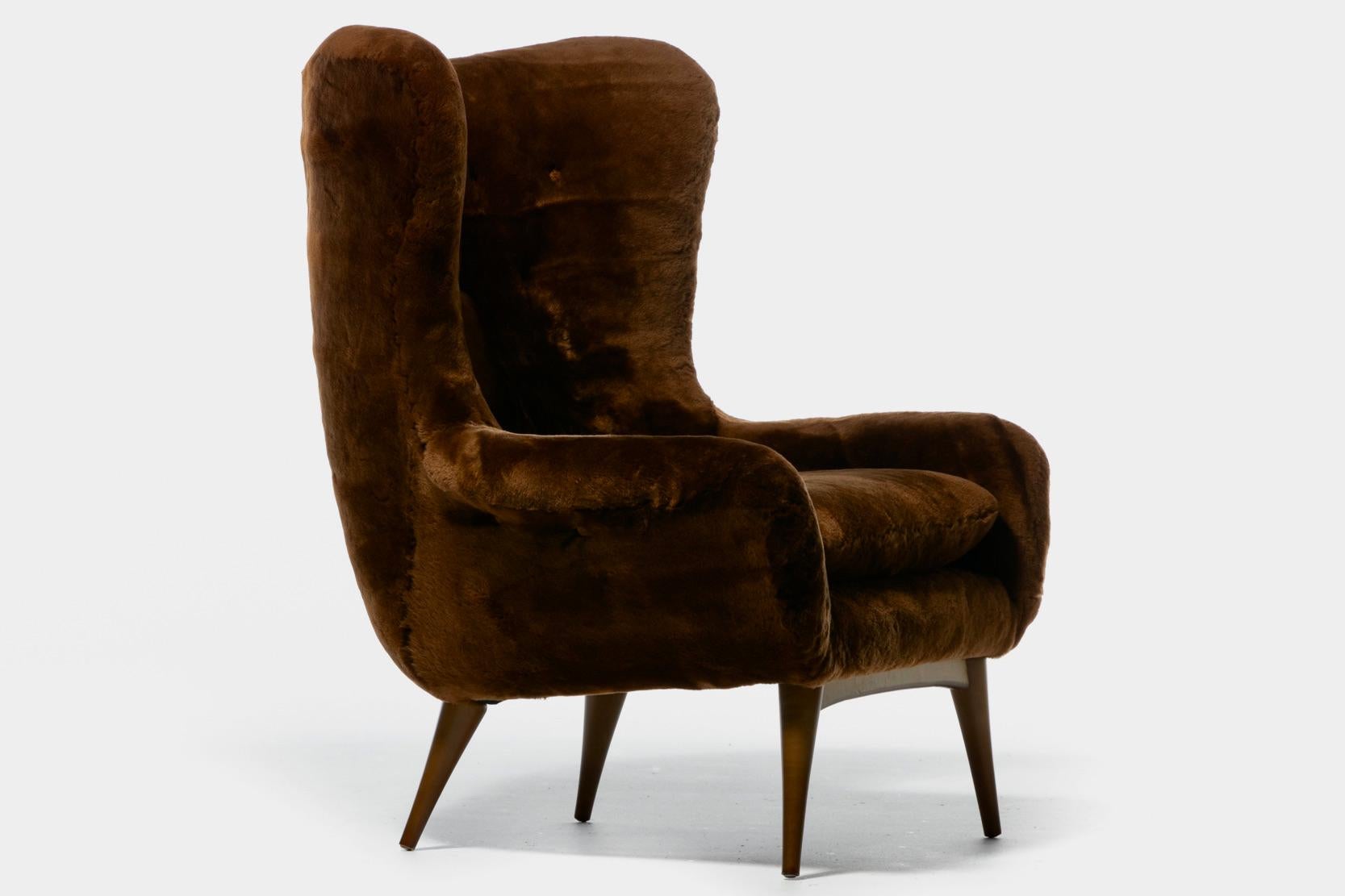 Karpen Wingback Chairs in Luxuriously Soft Milk Chocolate Shearling, circa 1950s For Sale 6