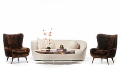 Sillas Karpen con respaldo en lujosa y suave piel de becerro color chocolate con leche, hacia 1950