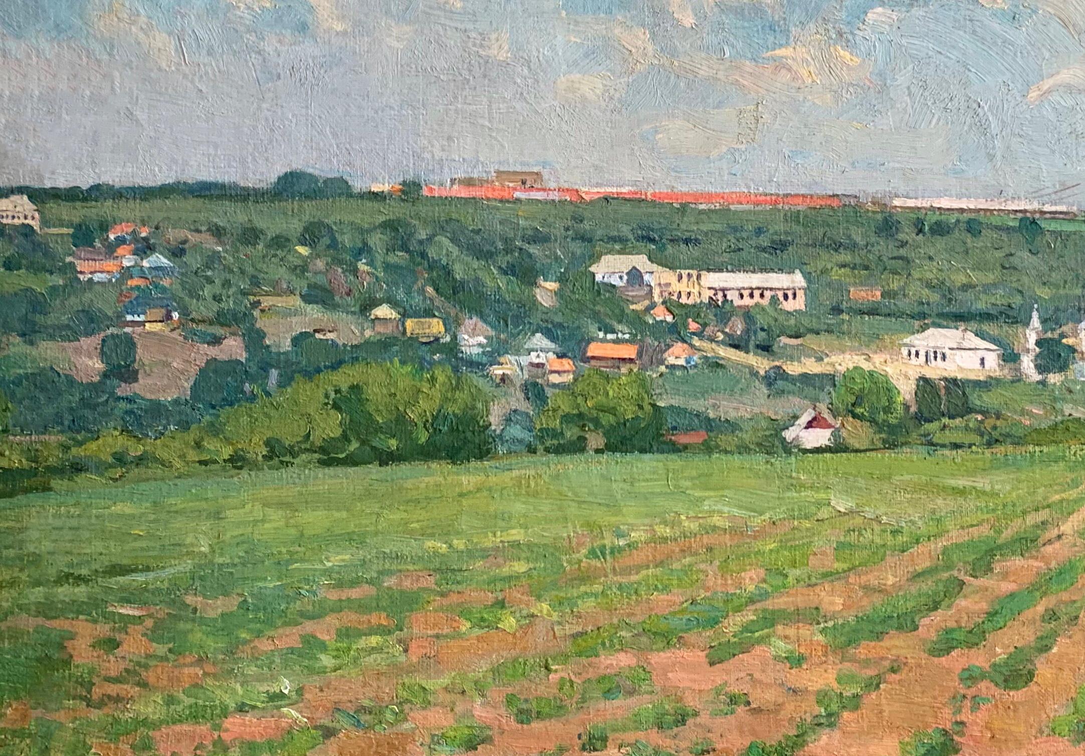 Vintage Landscape Painting Oil Canvas Original Art Spring Field by Karpushevsky For Sale 2