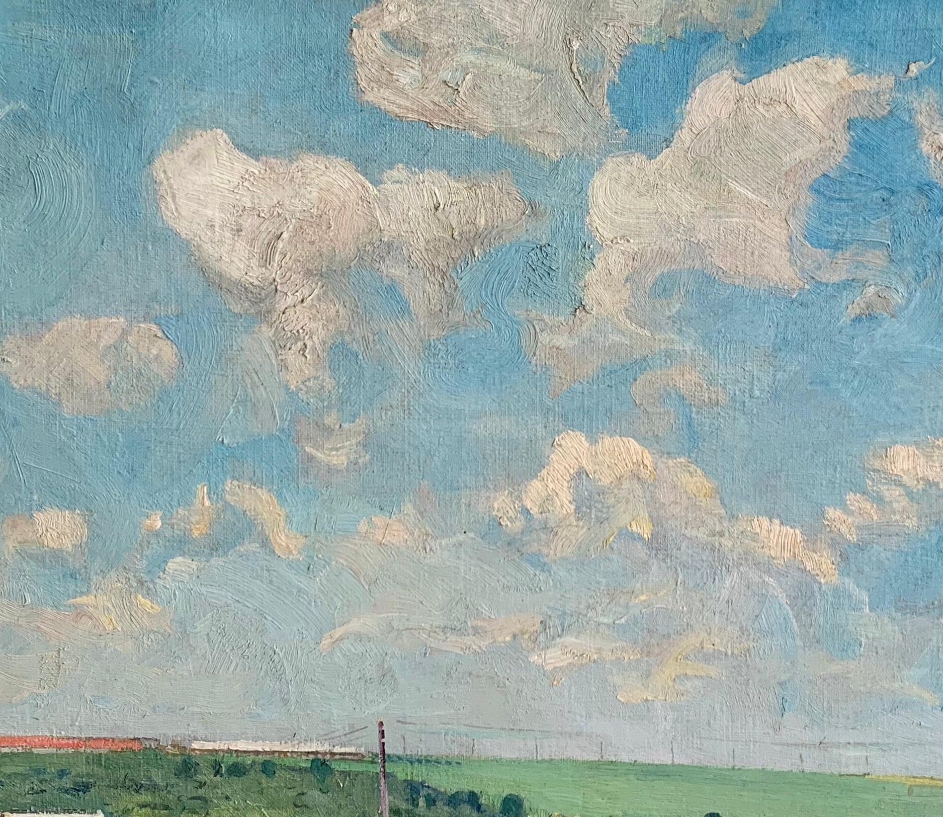Vintage Landscape Painting Oil Canvas Original Art Spring Field by Karpushevsky For Sale 3
