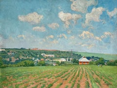 Vintage Landscape Painting Oil Canvas Original Art Spring Field by Karpushevsky
