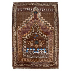 Neutral Kars Vintage Mini Rug • Hand-Knotted, Wool, Rustic Design, 3x4, 1989