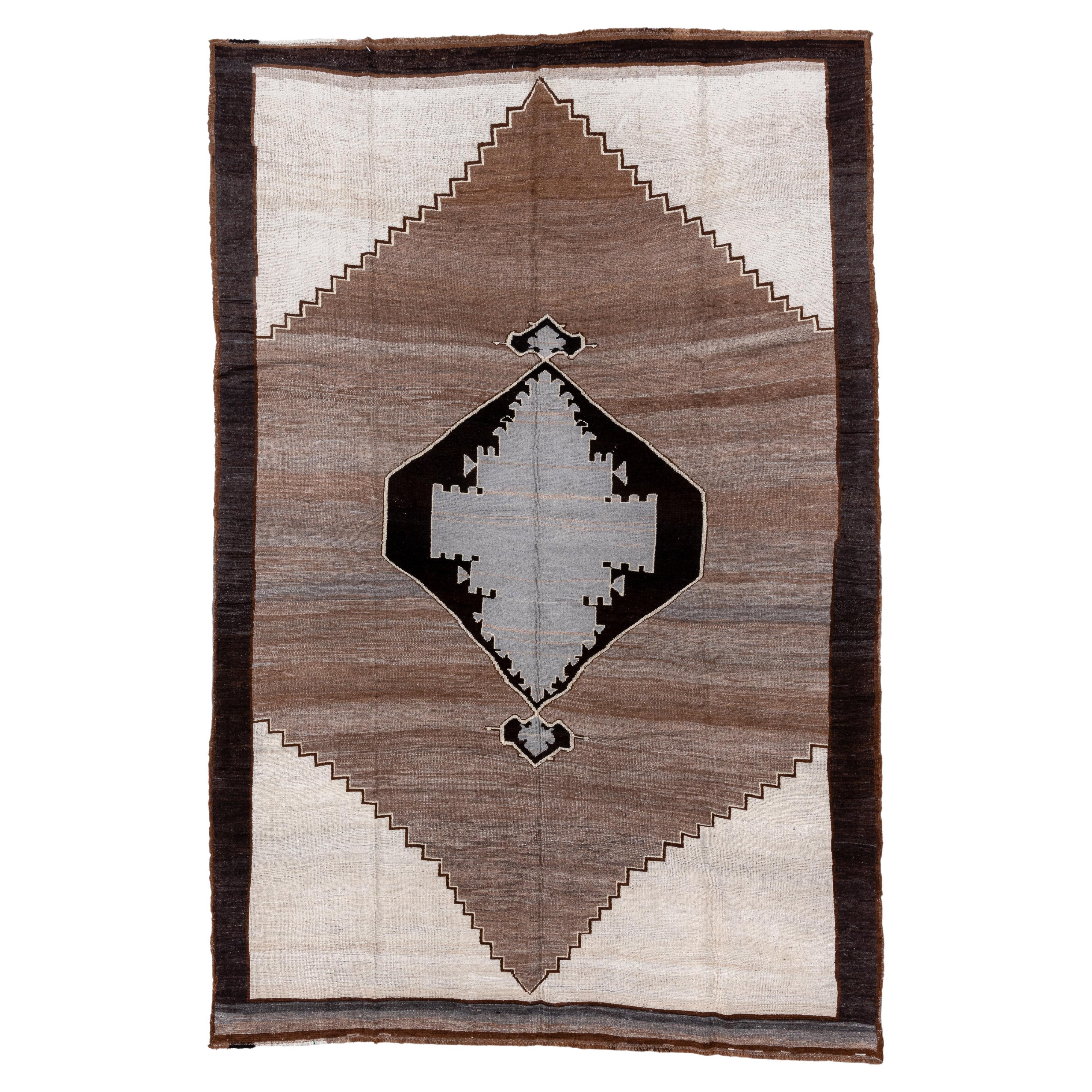 Kars Rug in Minimalist Diamond Brown For Sale