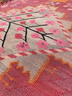 Kars Vintage Turkish Kilim Rug • Pink & Apricot Tribal Flatweave Carpet, 1940s