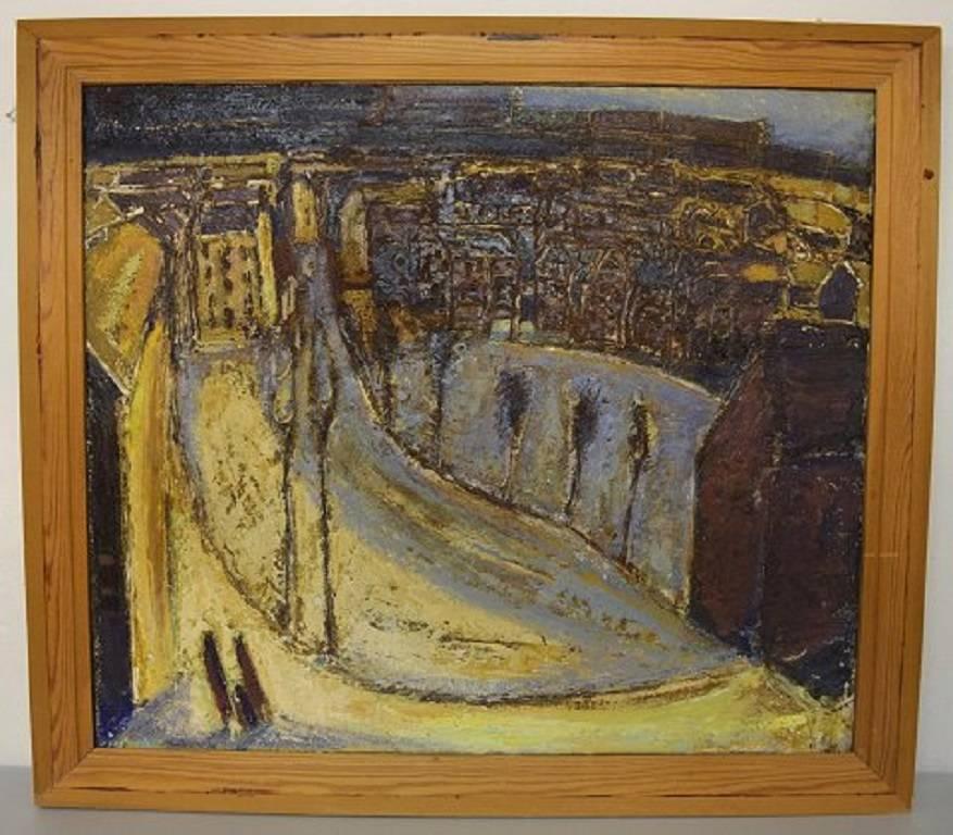 Karsten Winther (born 1934) listed Danish artist. Town scenery.
Signed: K. Winther. 1971.
Measures: 94 cm. x 82 cm. The frame measures 8 cm.
In perfect condition.