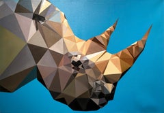 Rhino Blues by KARTEL Óleo sobre lienzo pop art triangulado, cuadro animal