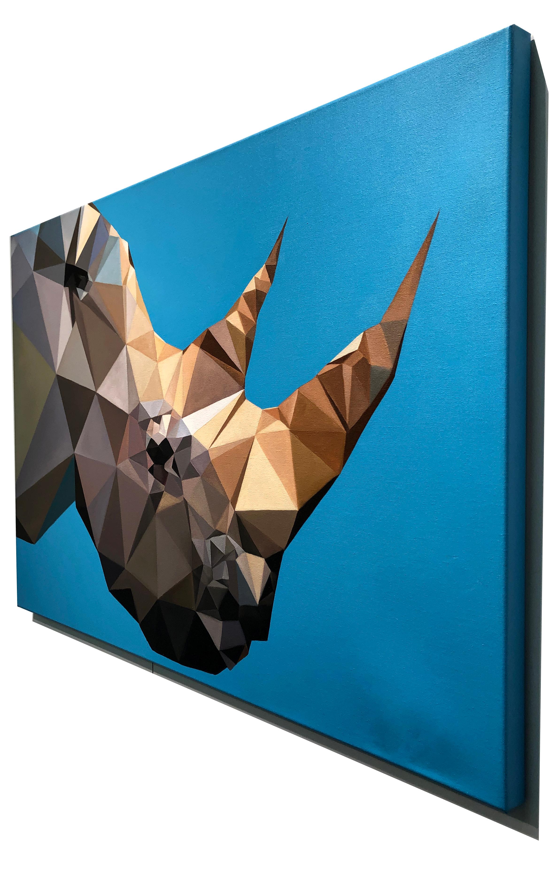  Rhino Blues by KARTEL Oil on canvas pop art triangulated, animal painting  For Sale 1