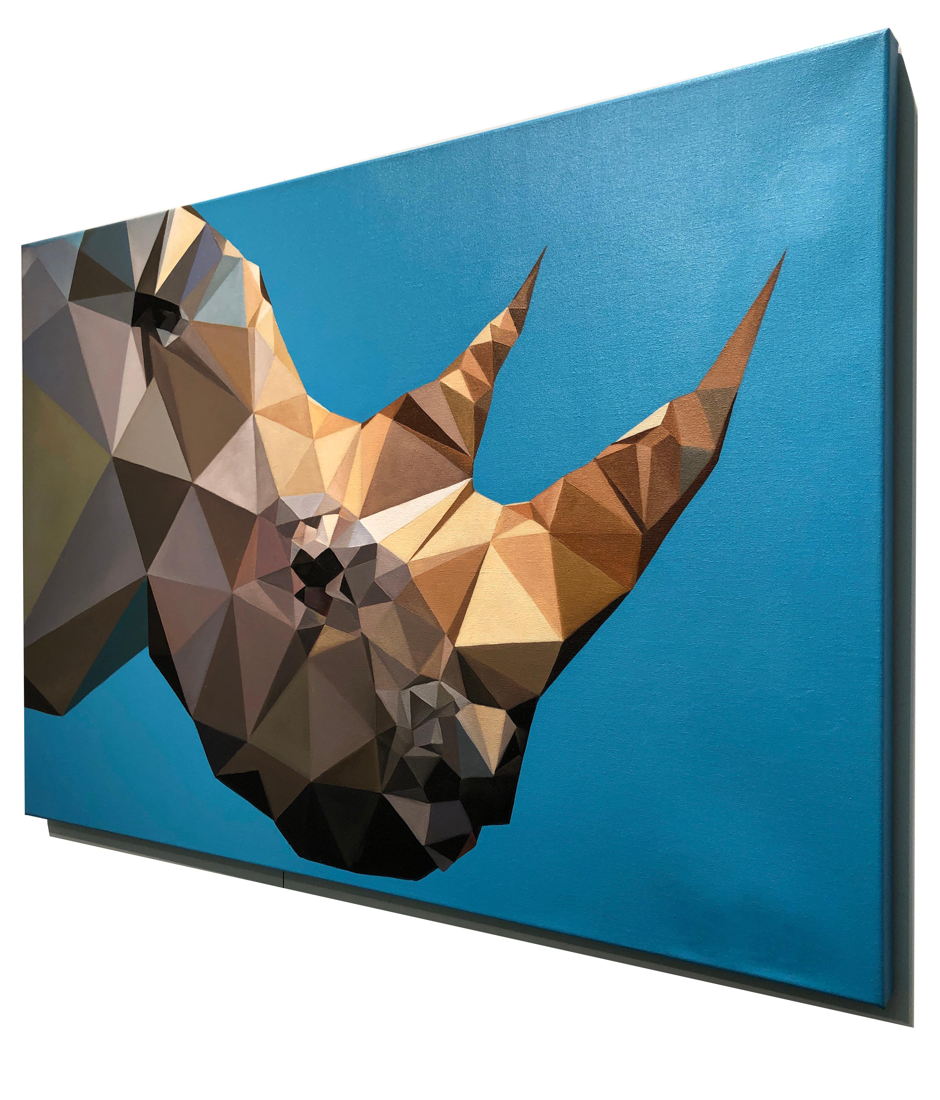  Rhino Blues by KARTEL Oil on canvas pop art triangulated, animal painting  For Sale 2