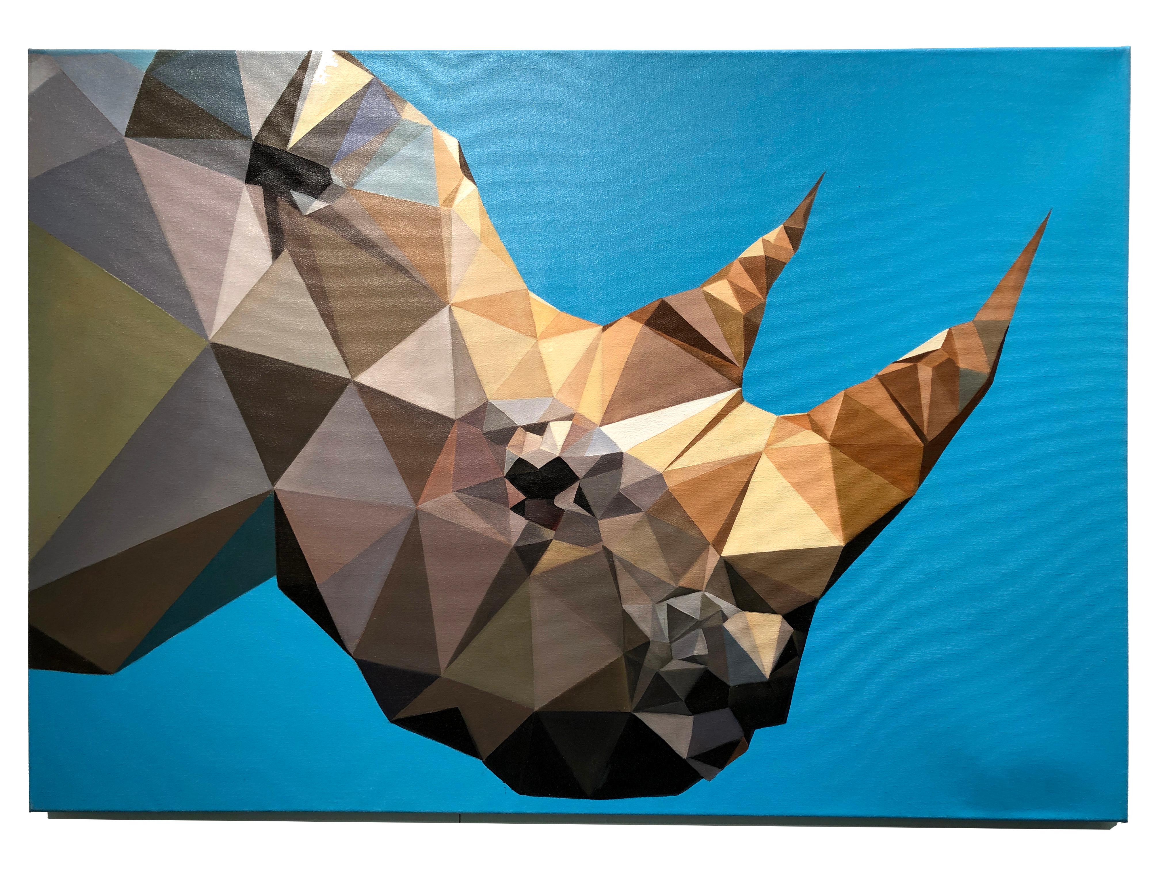  Rhino Blues by KARTEL Oil on canvas pop art triangulated, animal painting 