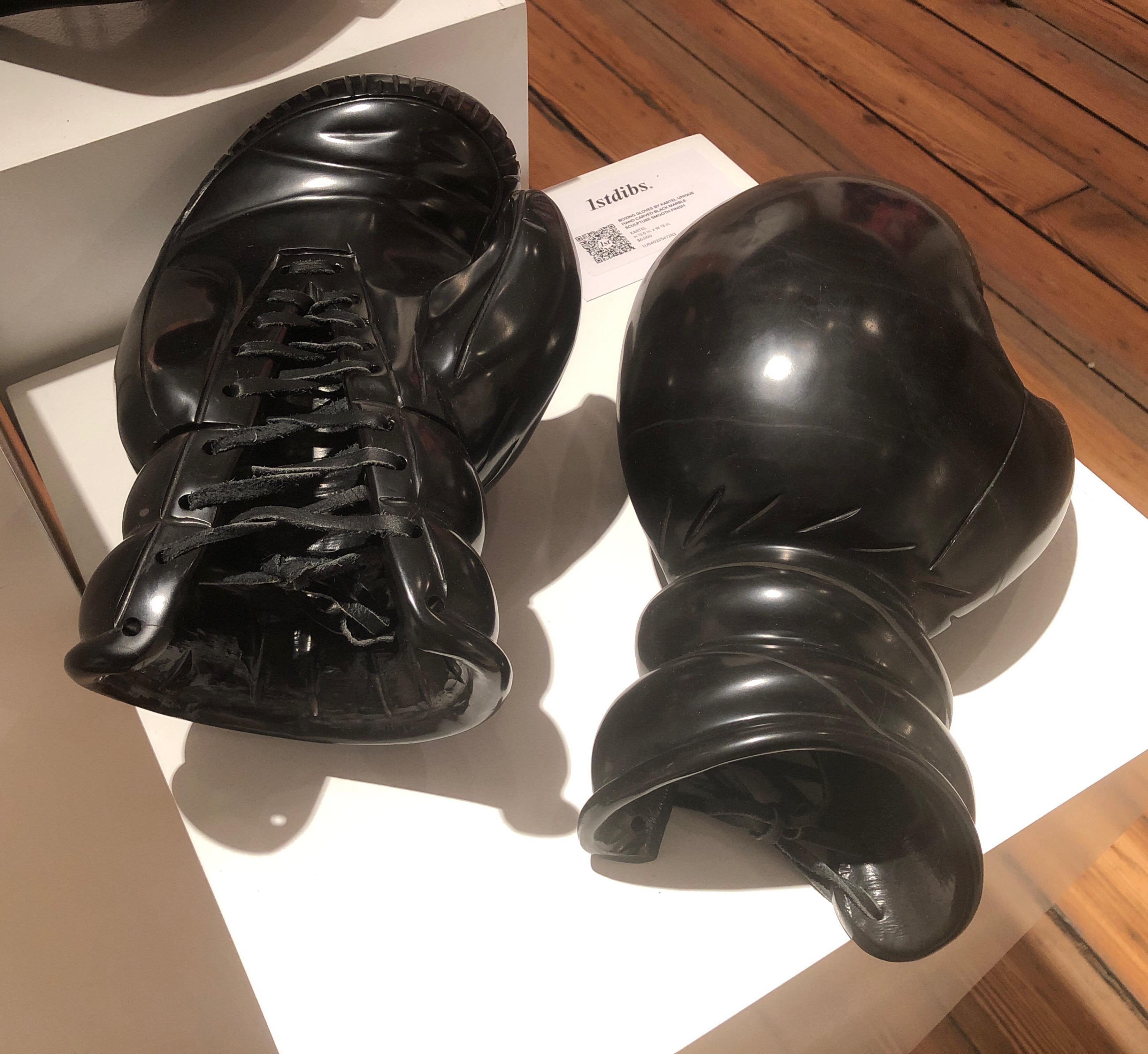 Boxing Gloves by KARTEL unique hand carved black marble sculpture smooth finish For Sale 8