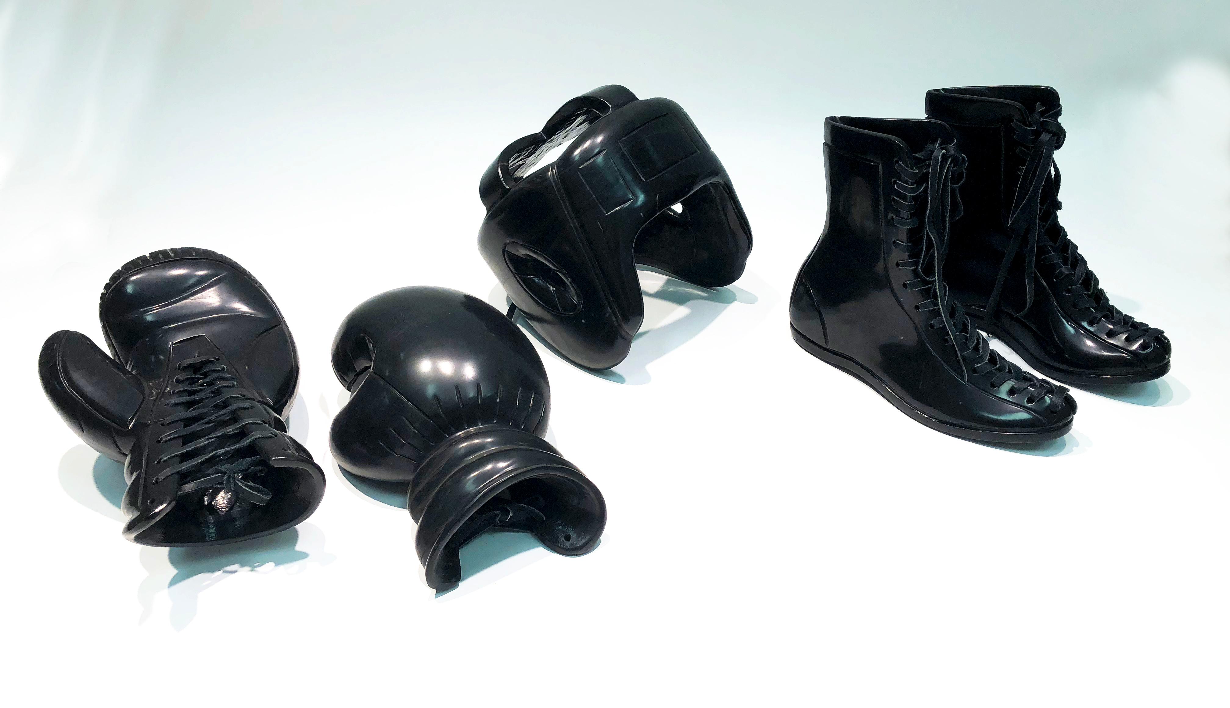 Boxing SET by KARTEL unique hand carved black marble sculpture smooth finish For Sale 1