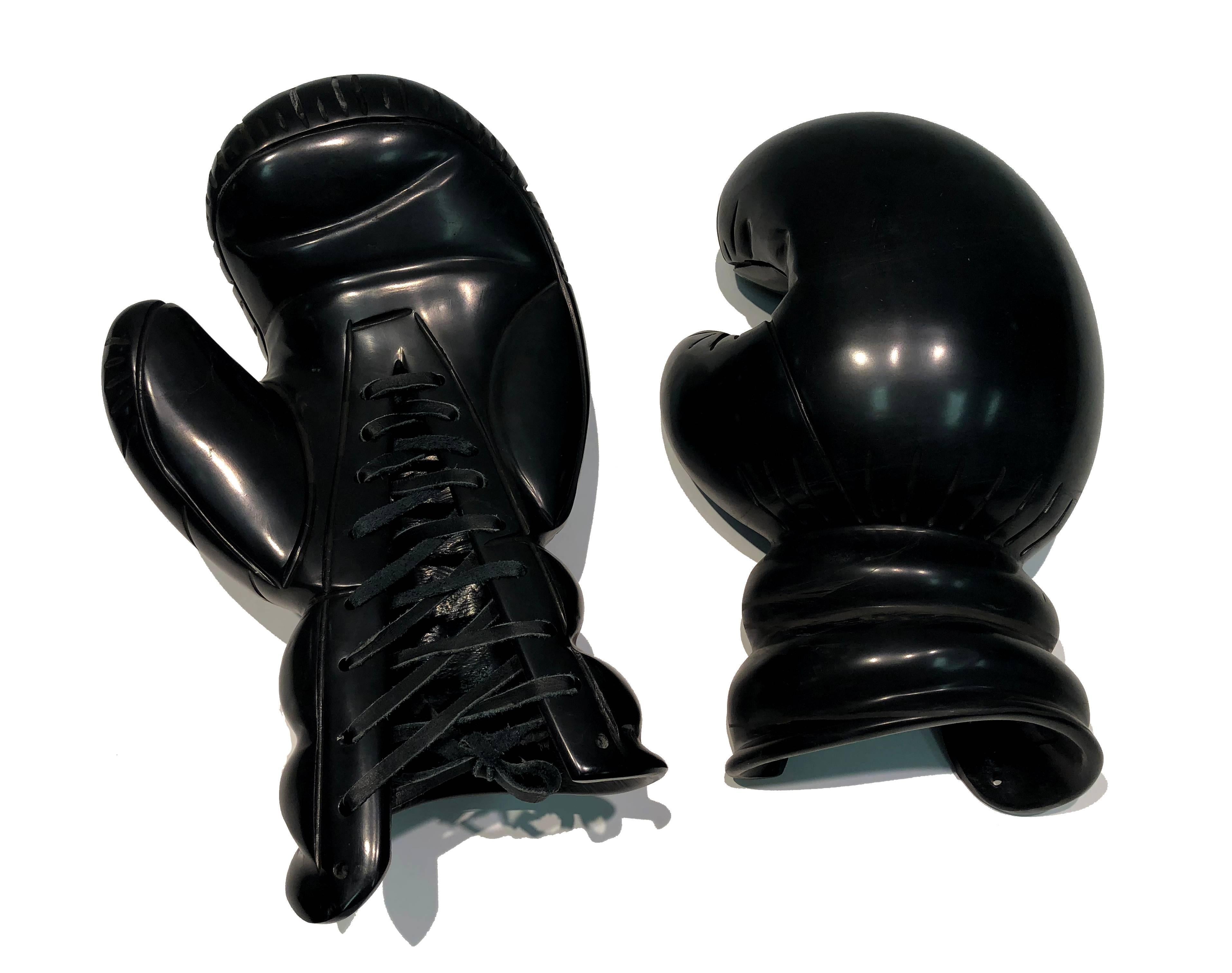 Boxing SET by KARTEL unique hand carved black marble sculpture smooth finish For Sale 3