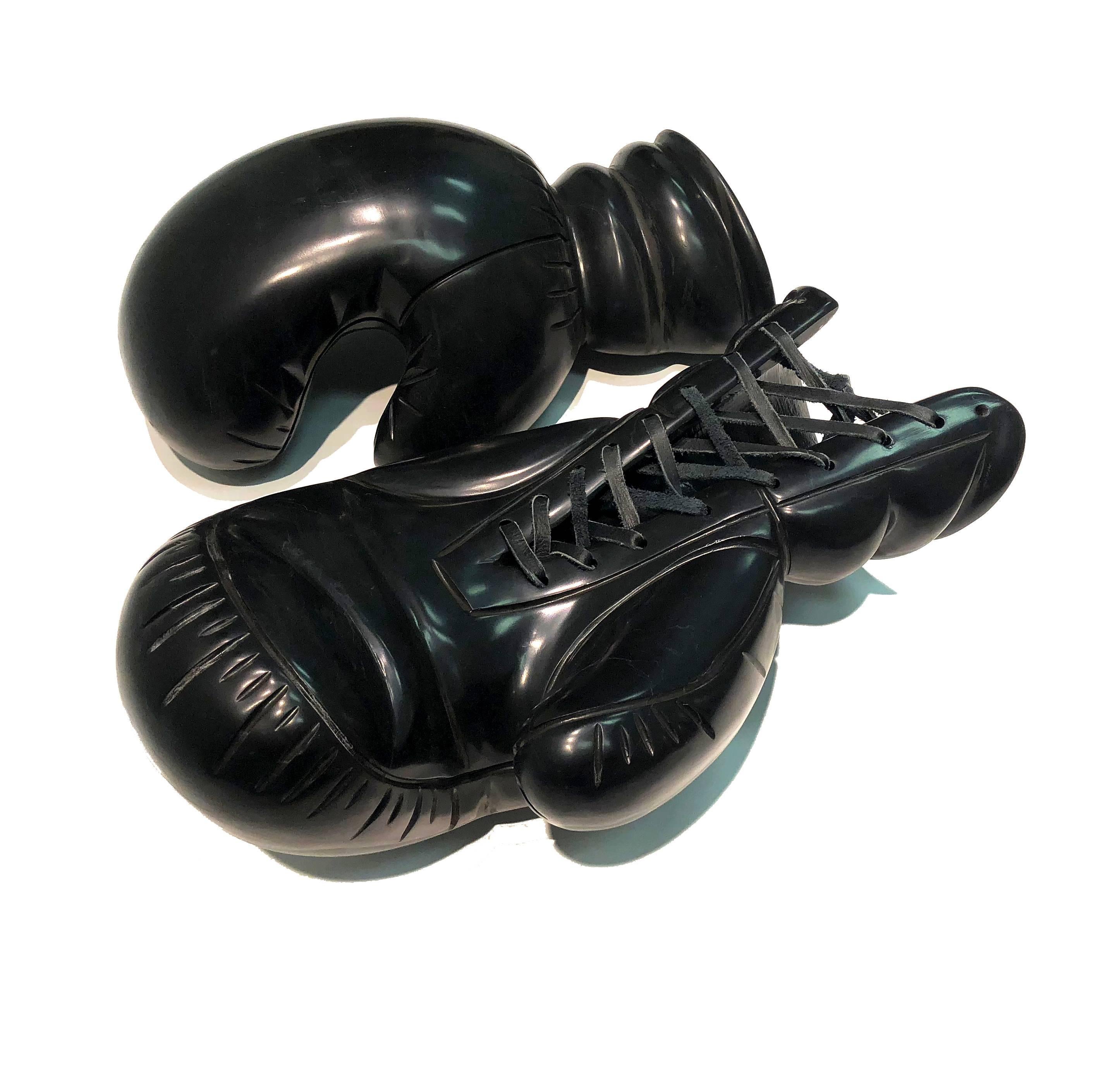 Boxing SET by KARTEL unique hand carved black marble sculpture smooth finish For Sale 4