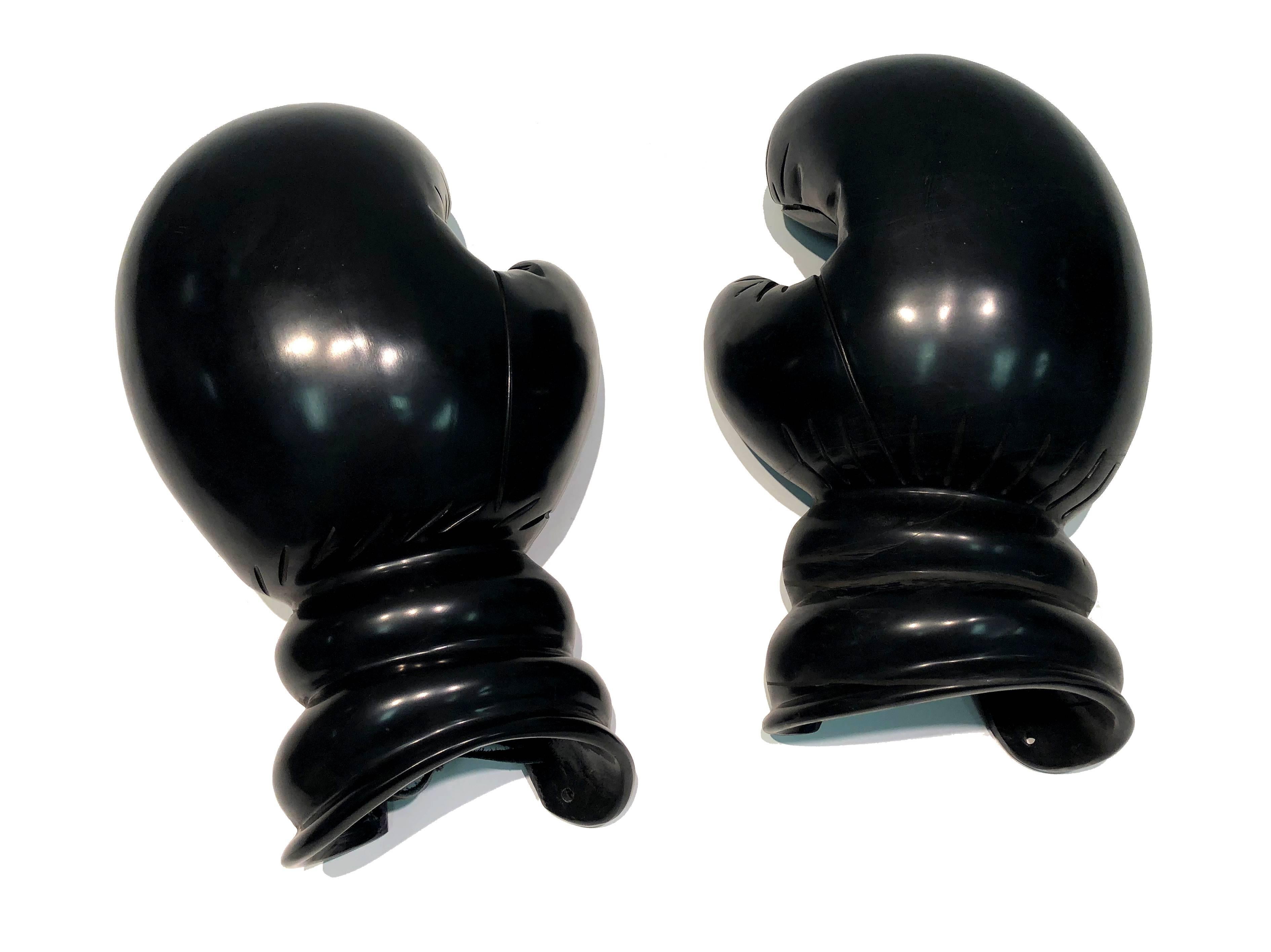Boxing SET by KARTEL unique hand carved black marble sculpture smooth finish For Sale 7