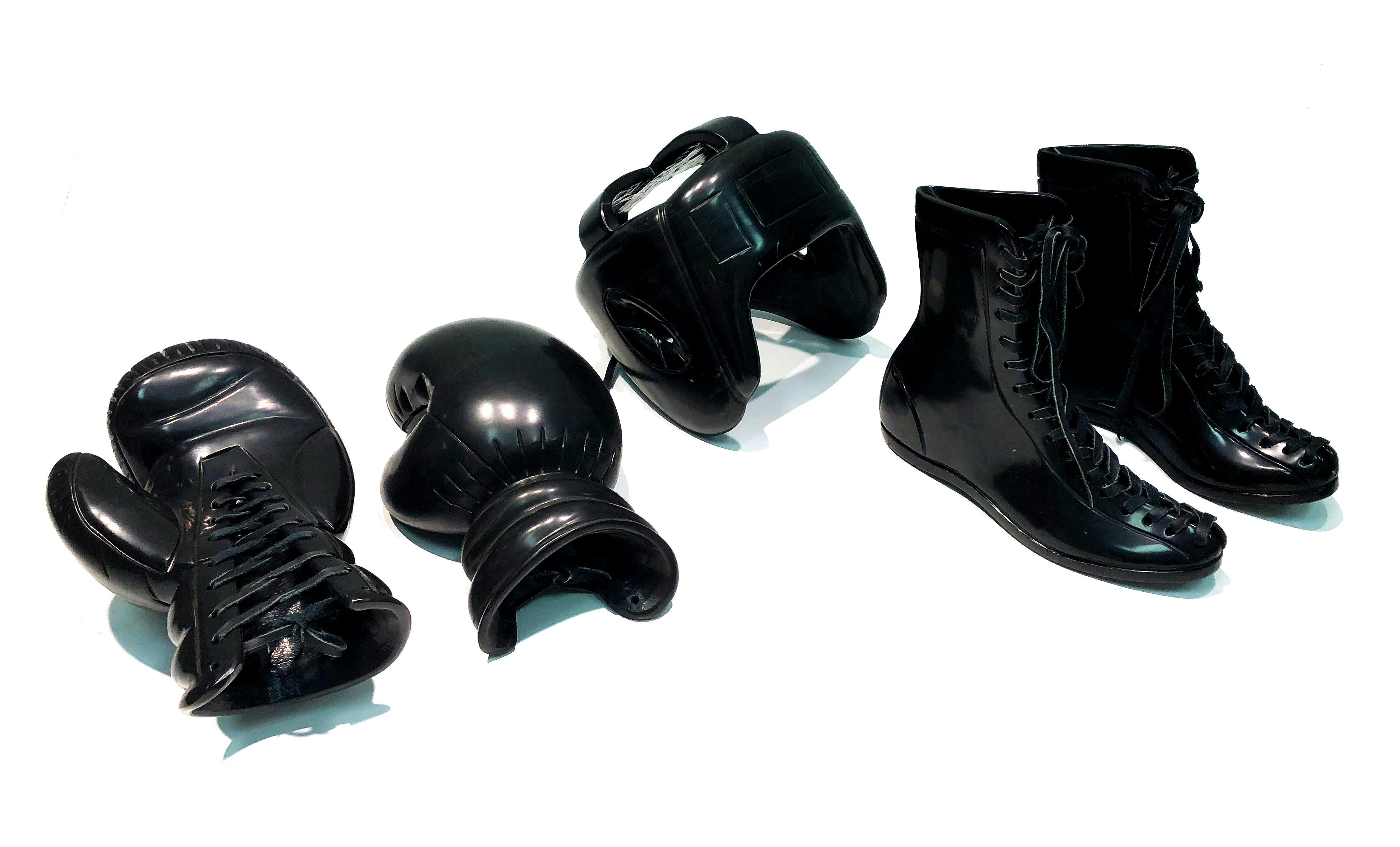Boxing SET by KARTEL unique hand carved black marble sculpture smooth finish