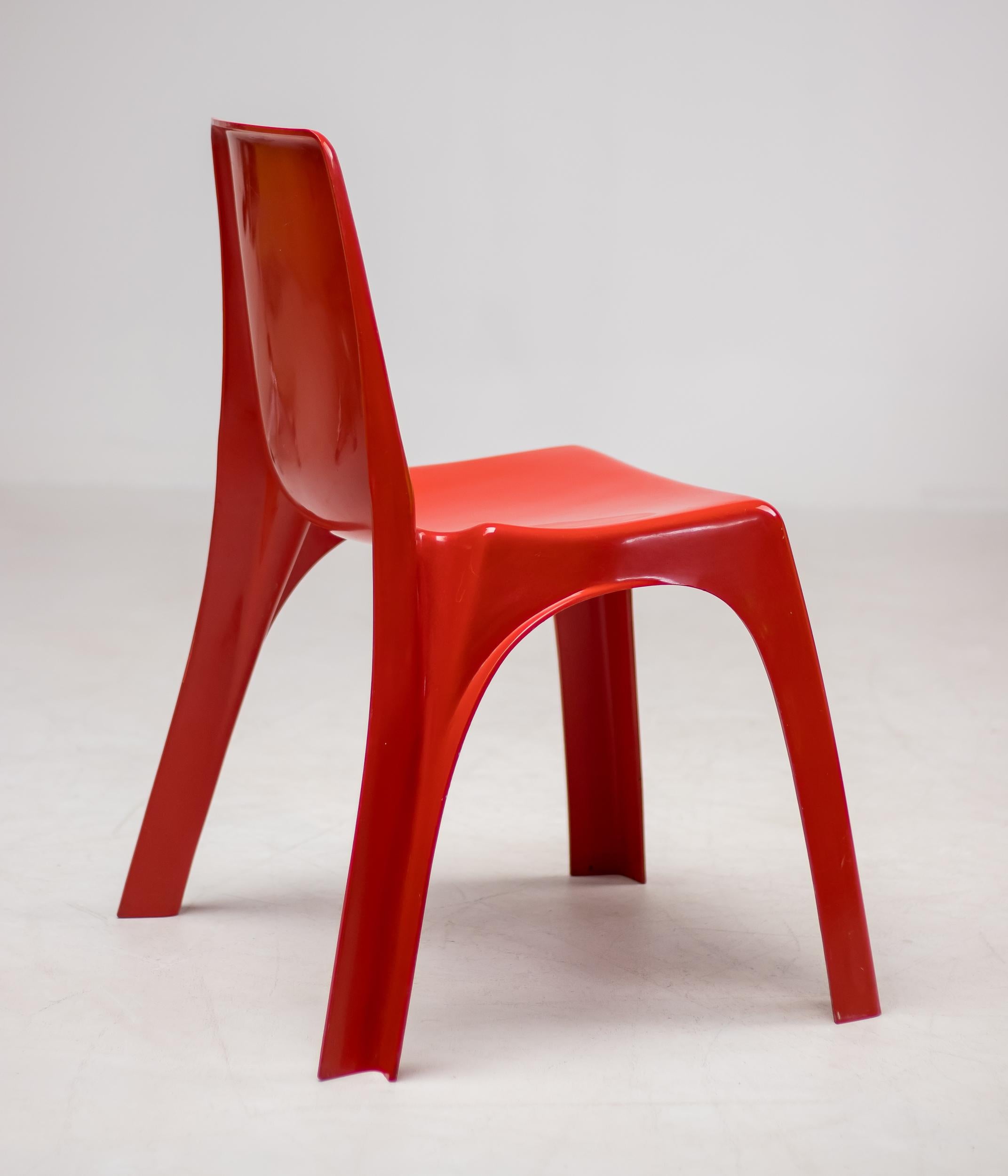 Mid Century Modern Kartell Giorgina Castiglioni 4850 Red Plastic Chair 1965 For Sale 1