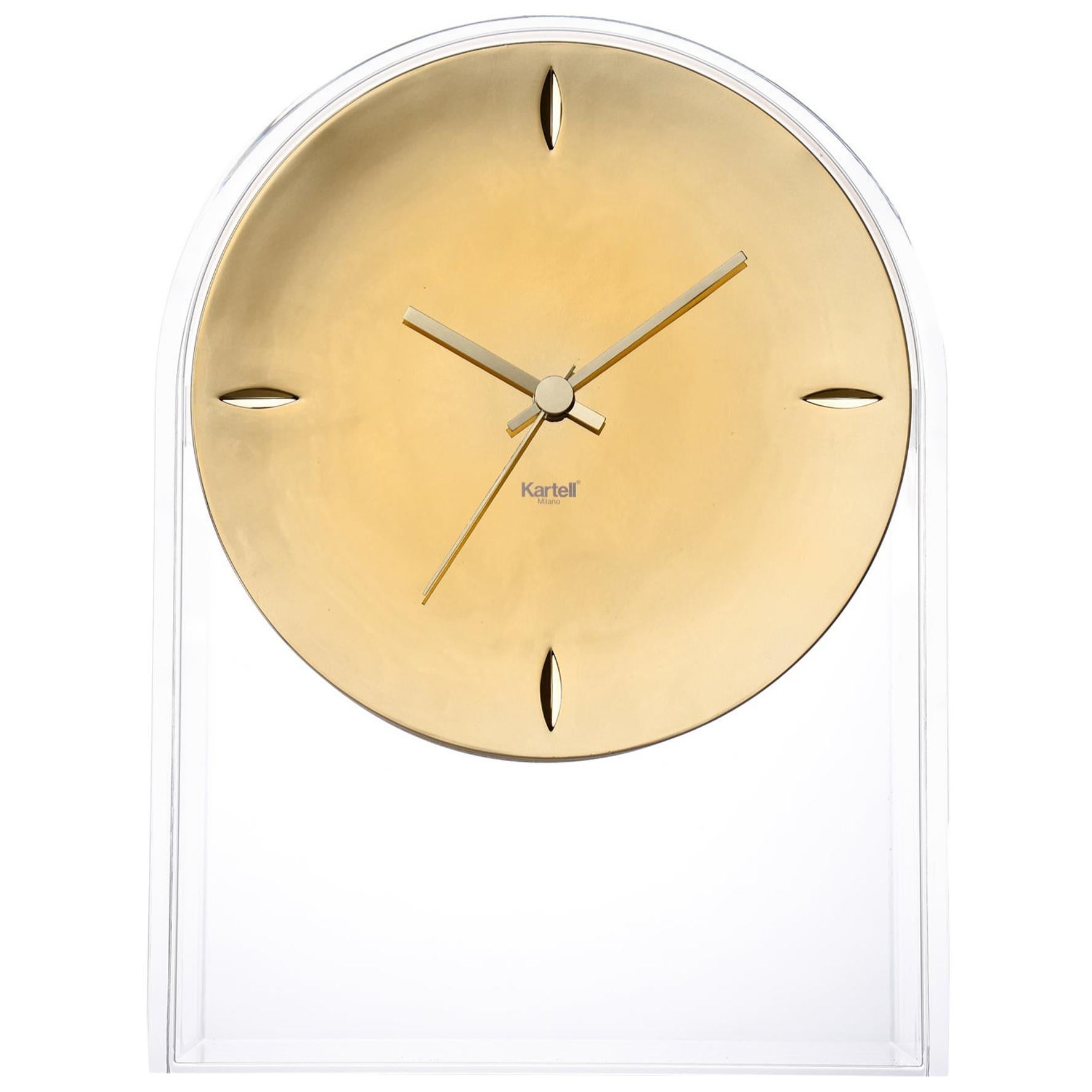 Kartell Air Du Temps  Table Clock in Crystal Gold by Eugeni Quitllet For Sale