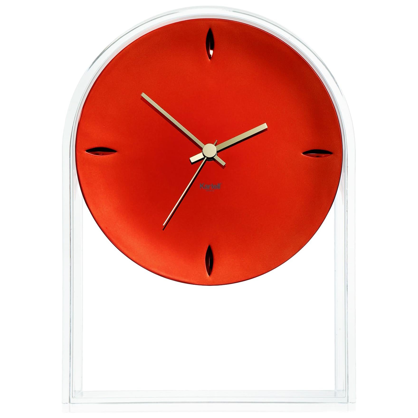 Kartell Air Du Temps  Table Clock in Crystal Red by Eugeni Quitllet For Sale