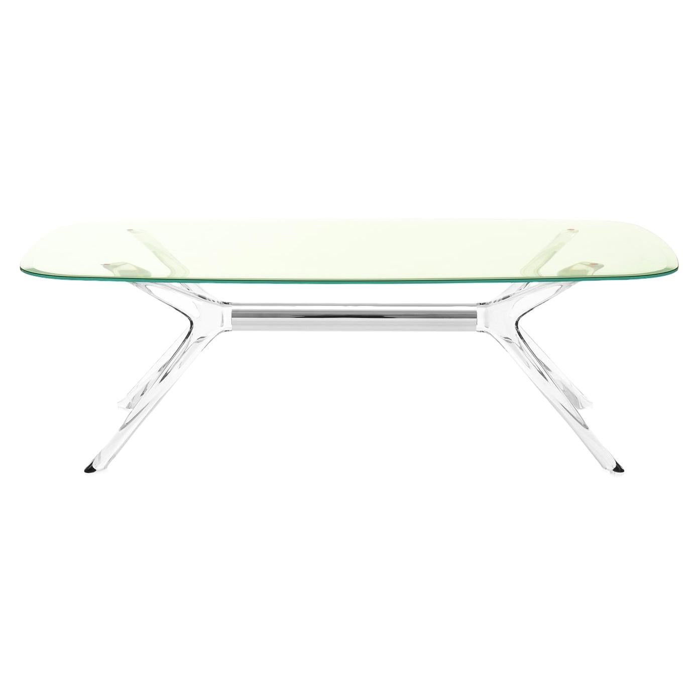 Table rectangulaire Kartell Blast en chrome avec plateau vert de Philippe Starck