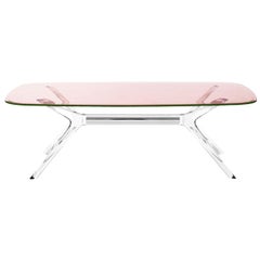 Kartell Blast Rectangle Table in Chrome with Pink Top by Philippe Starck