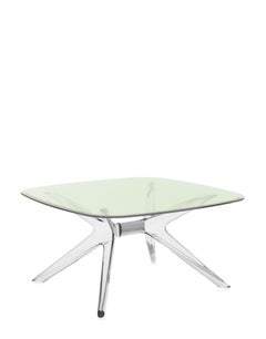 Table basse carrée Kartell Blast en chrome avec plateau vert de Philippe Starck