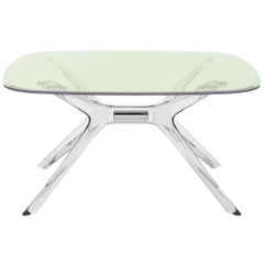 Kartell Blast Square Coffee Table in Chrome with Green Top by Philippe Starck