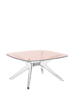 Kartell Blast Square Coffee Table in Chrome with Pink Top by Philippe Starck