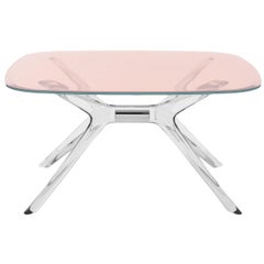 Kartell Blast Square Coffee Table in Chrome with Pink Top by Philippe Starck