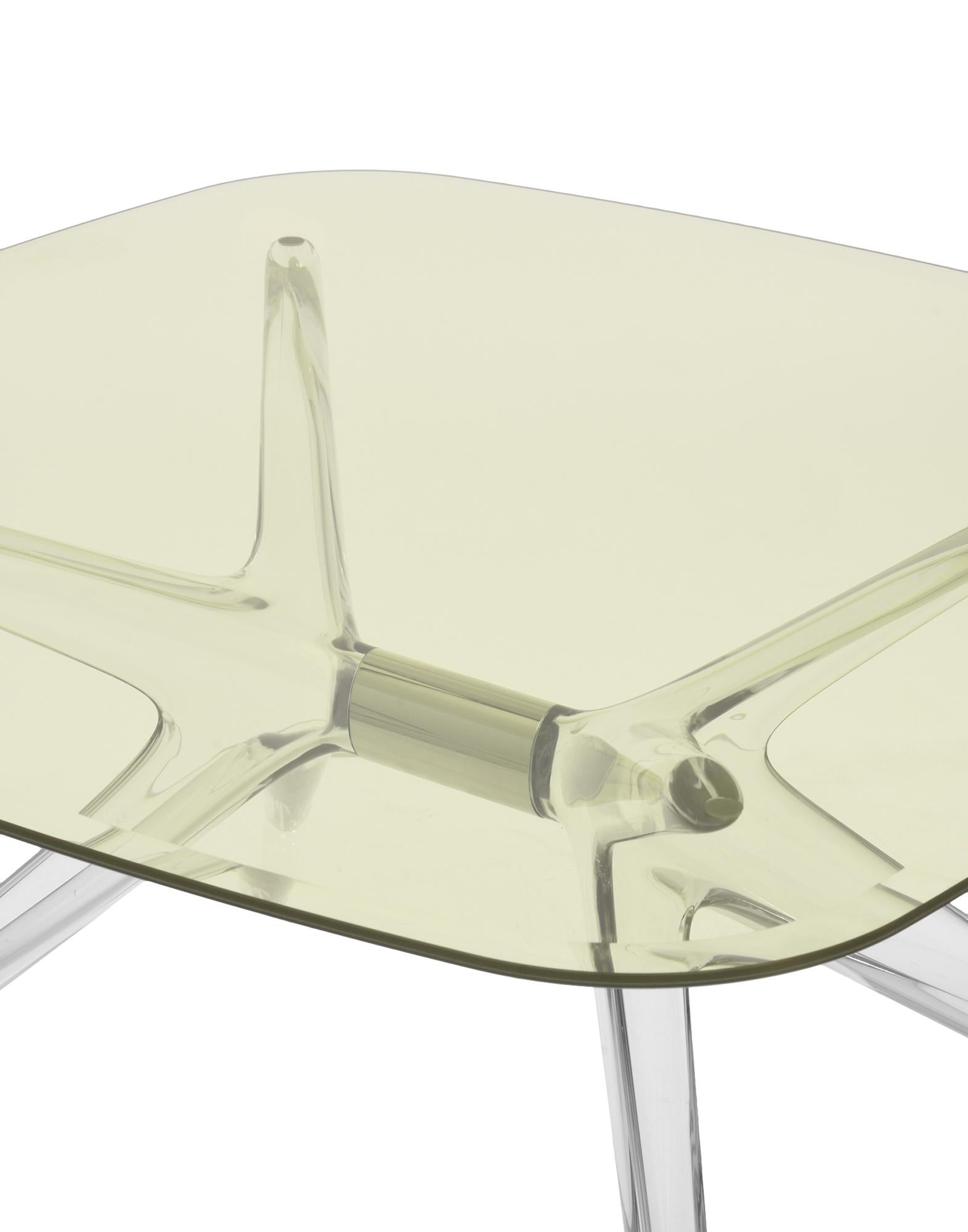 Italian Kartell Blast Square Coffee Table in Chrome with Yellow Top by Philippe Starck For Sale