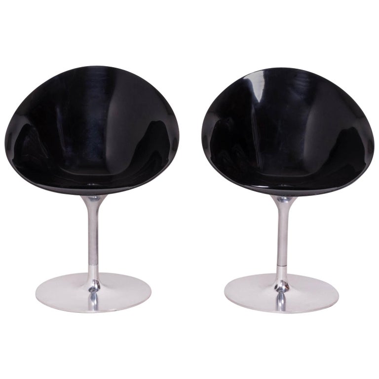 Originally designed by Philippe Starck for Kartell in 1999 the Ero/S chair is inspired by the 1960s but has quickly become a modern design Classic. 

With an organic shape, the oval seat is constructed from glossy black Polycarbonate that sits