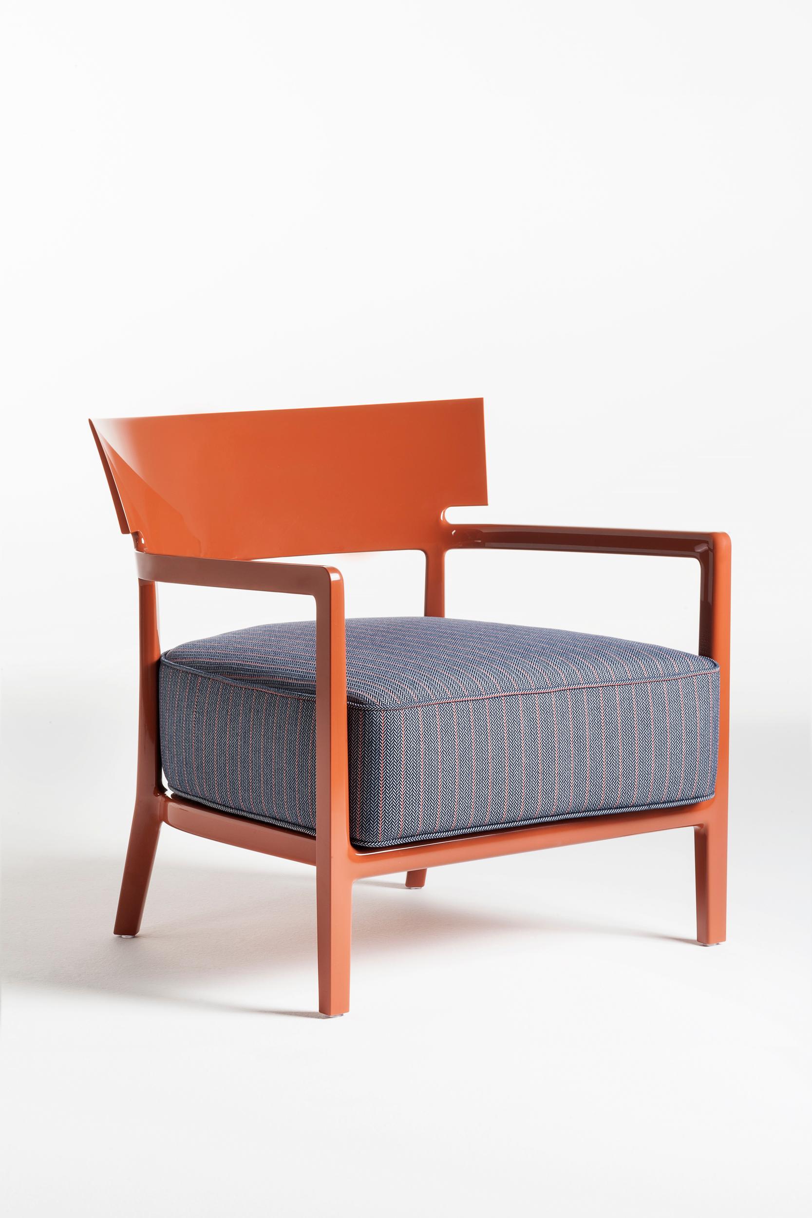 Italian Kartell Cara Outdoor Chair by Philippe Starck with Sergio Schito in Blue Orange For Sale