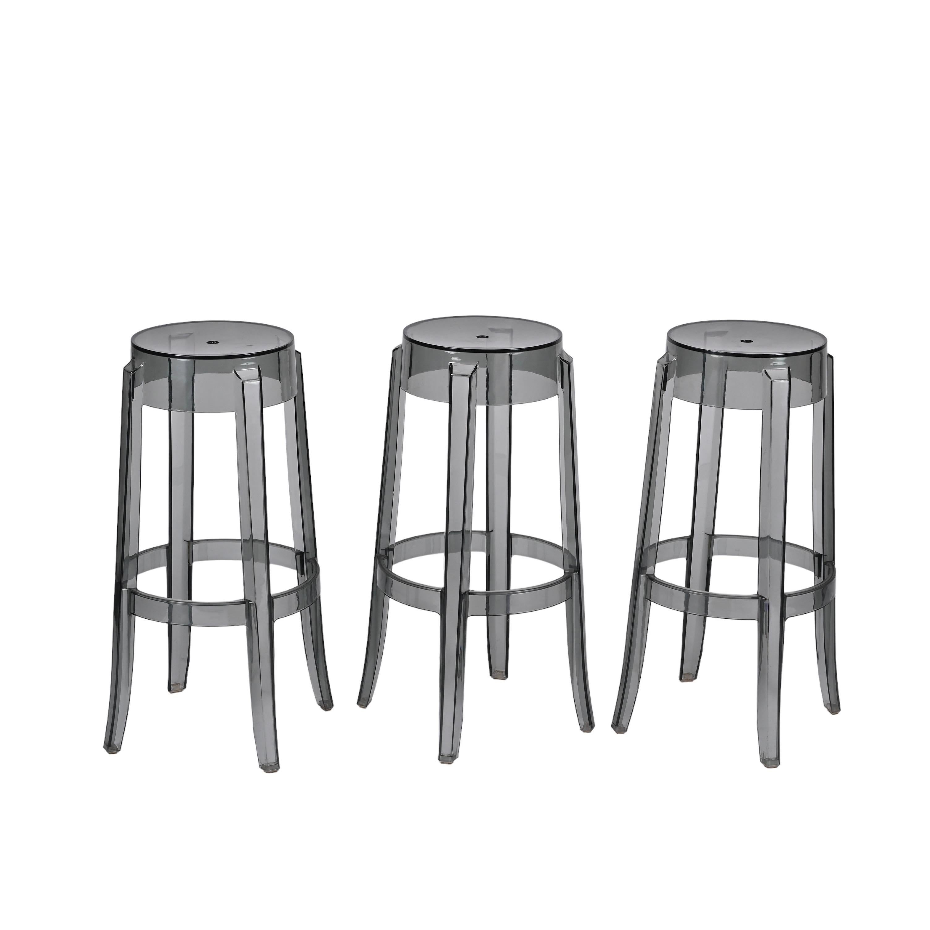 Mid-Century Modern Kartell Charles Ghost Large Stools in Smoke Grey by Philippe Starck, Italy For Sale