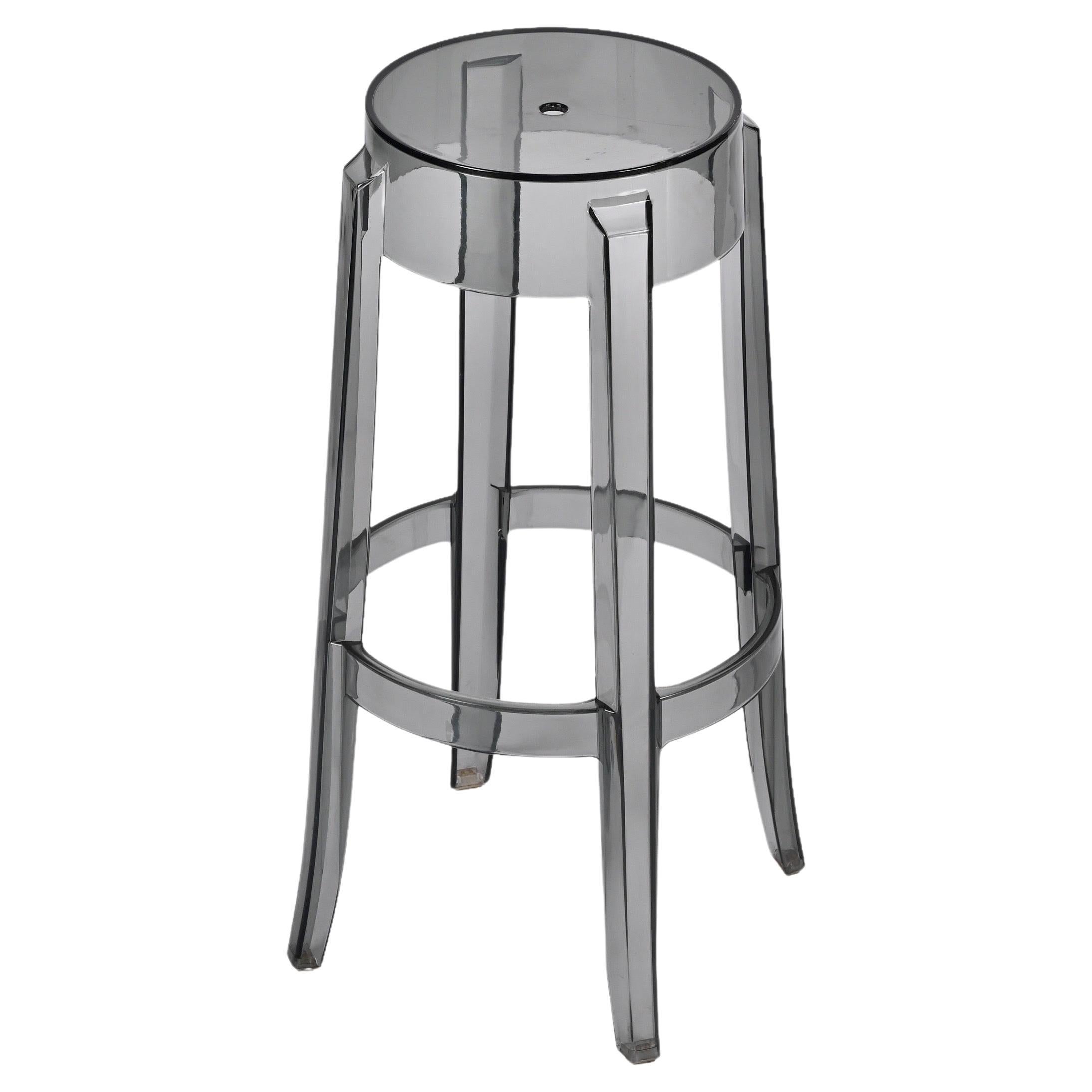 Kartell Charles Ghost Large Stools in Smoke Grey by Philippe Starck, Italy