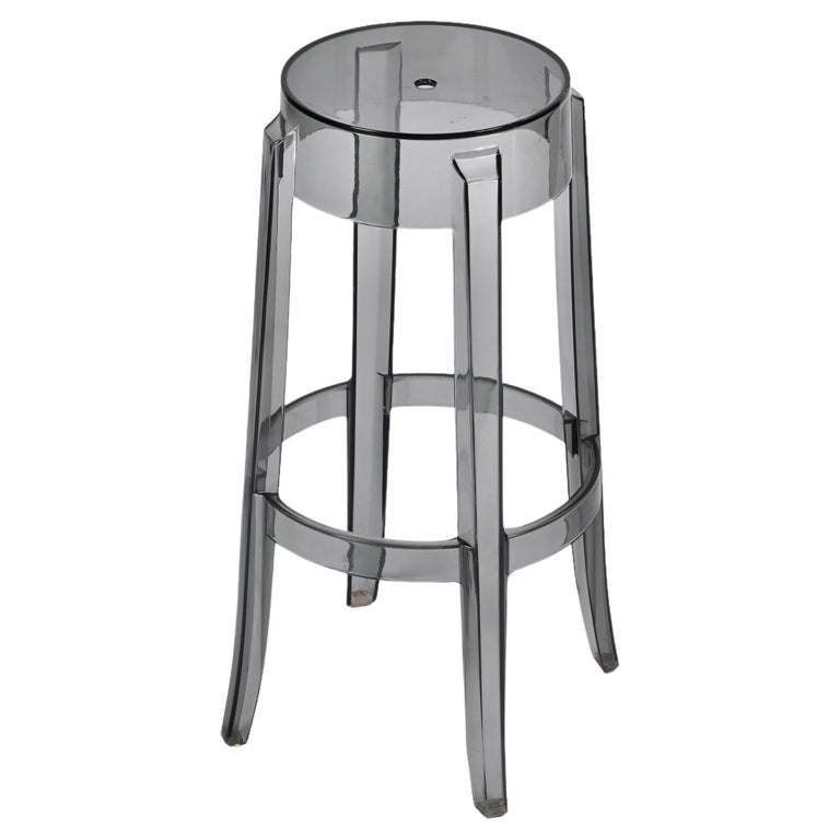 Kartell Charles Ghost Large Stools in Smoke Grey by Philippe Starck