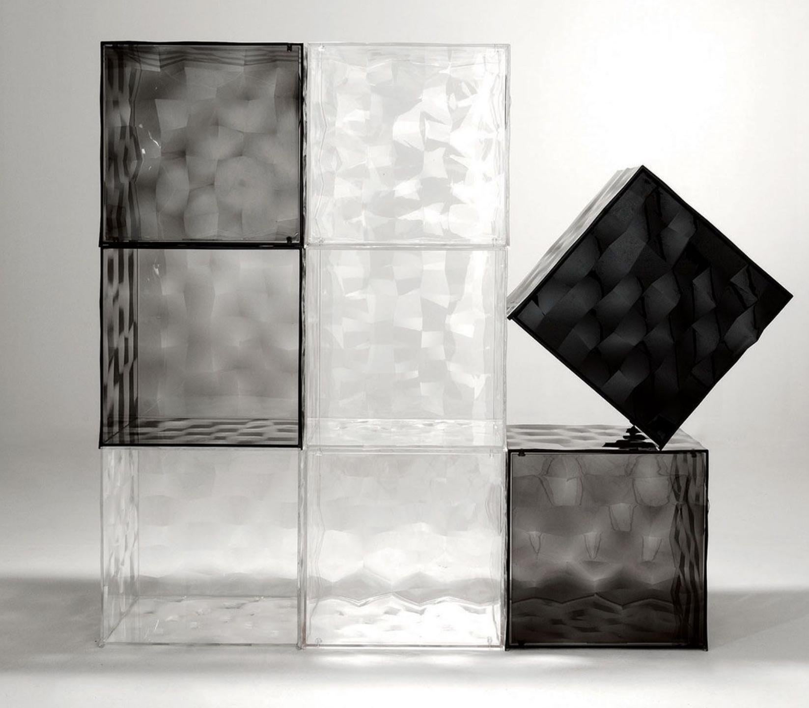 Italian Kartell Clear Optic Storage Cube with Door, Modular Cabinet, Italy. For Sale