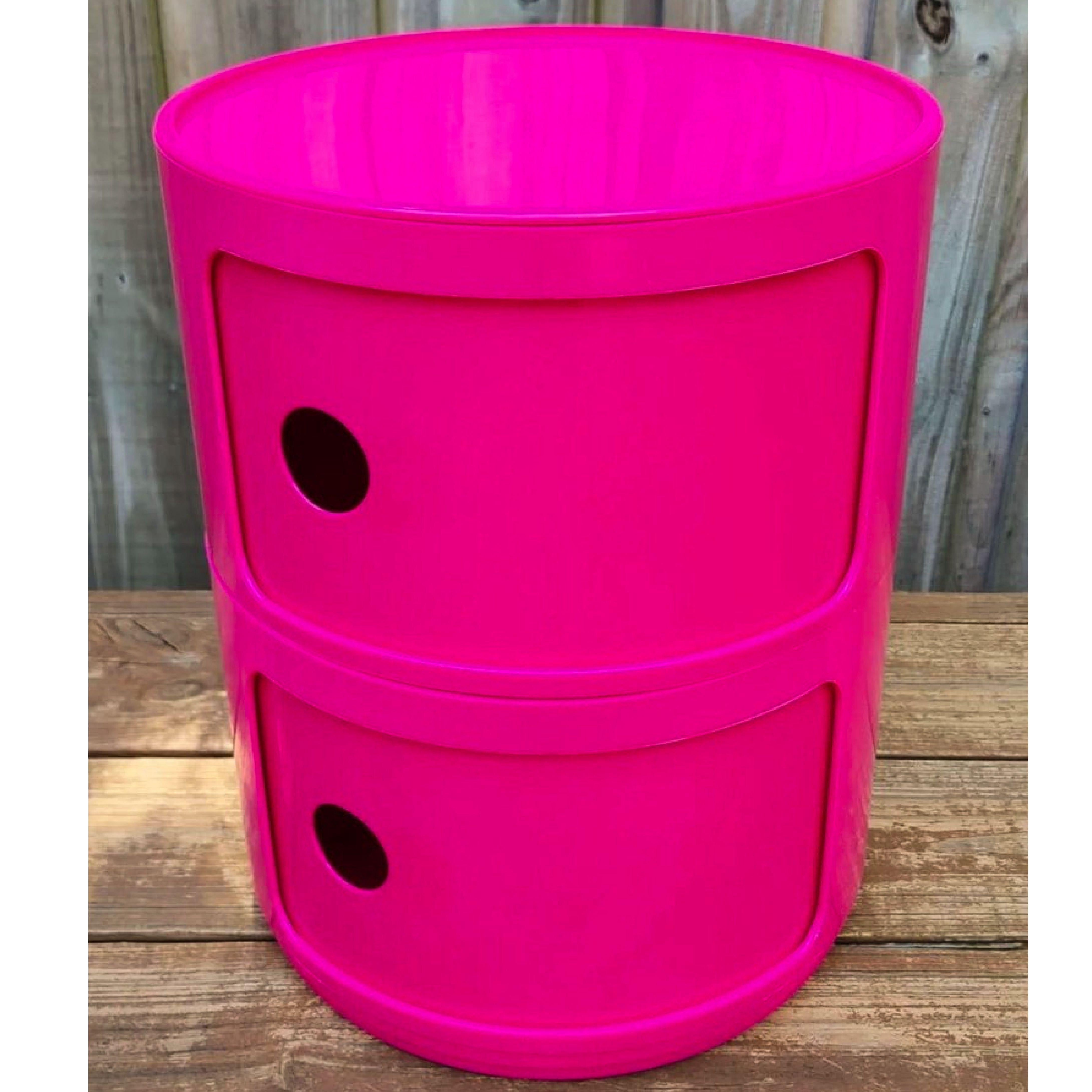 Rare Componibili storage unit components in vibrant hot pink. Will come with 2 “body” units and 1 “top” 
The Componibili Storage Unit (1969) takes its name from componibile, Italian for “modular,” consisting of individual storage modules equipped