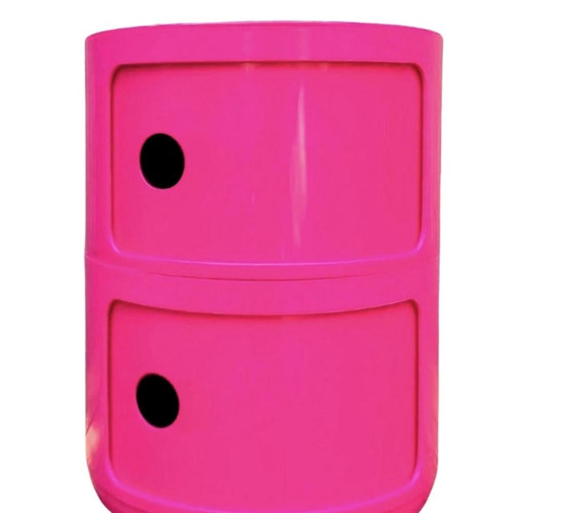 Kartell Componibili 2-Tier Modern Storage Cabinet, Hot Pink, Italy In Good Condition For Sale In Brooklyn, NY