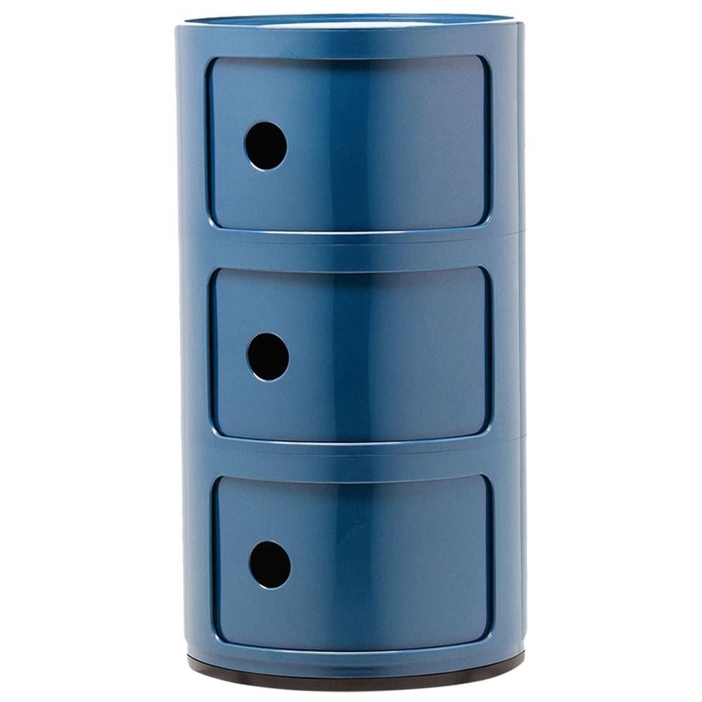 Kartell Componibili 3-Tier Drawer in Blue by Anna Castelli Ferrieri For Sale