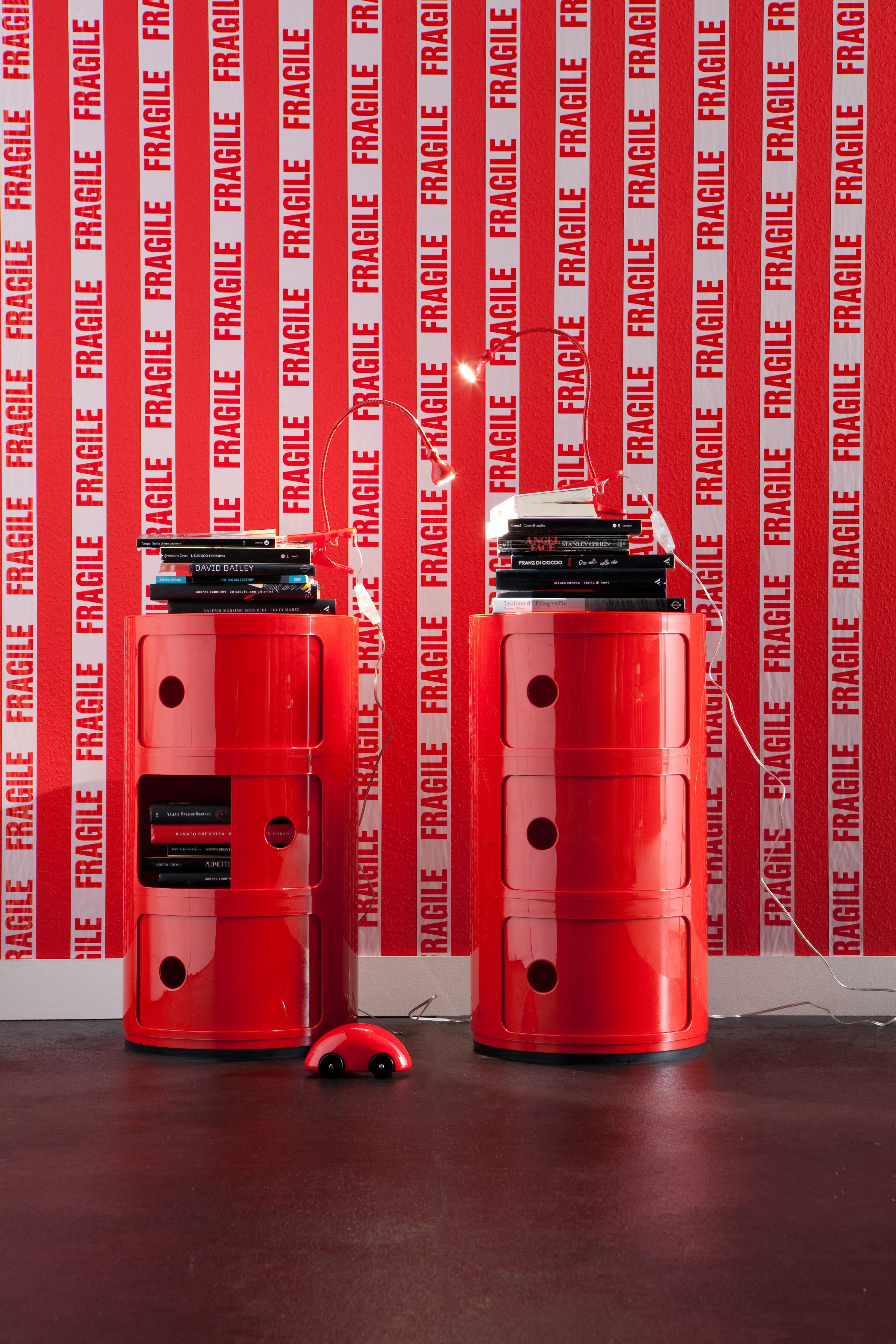 XXIe siècle et contemporain Meuble Componibili Kartell à 3 niveaux rouge d'Anna Castelli Ferrieri en vente