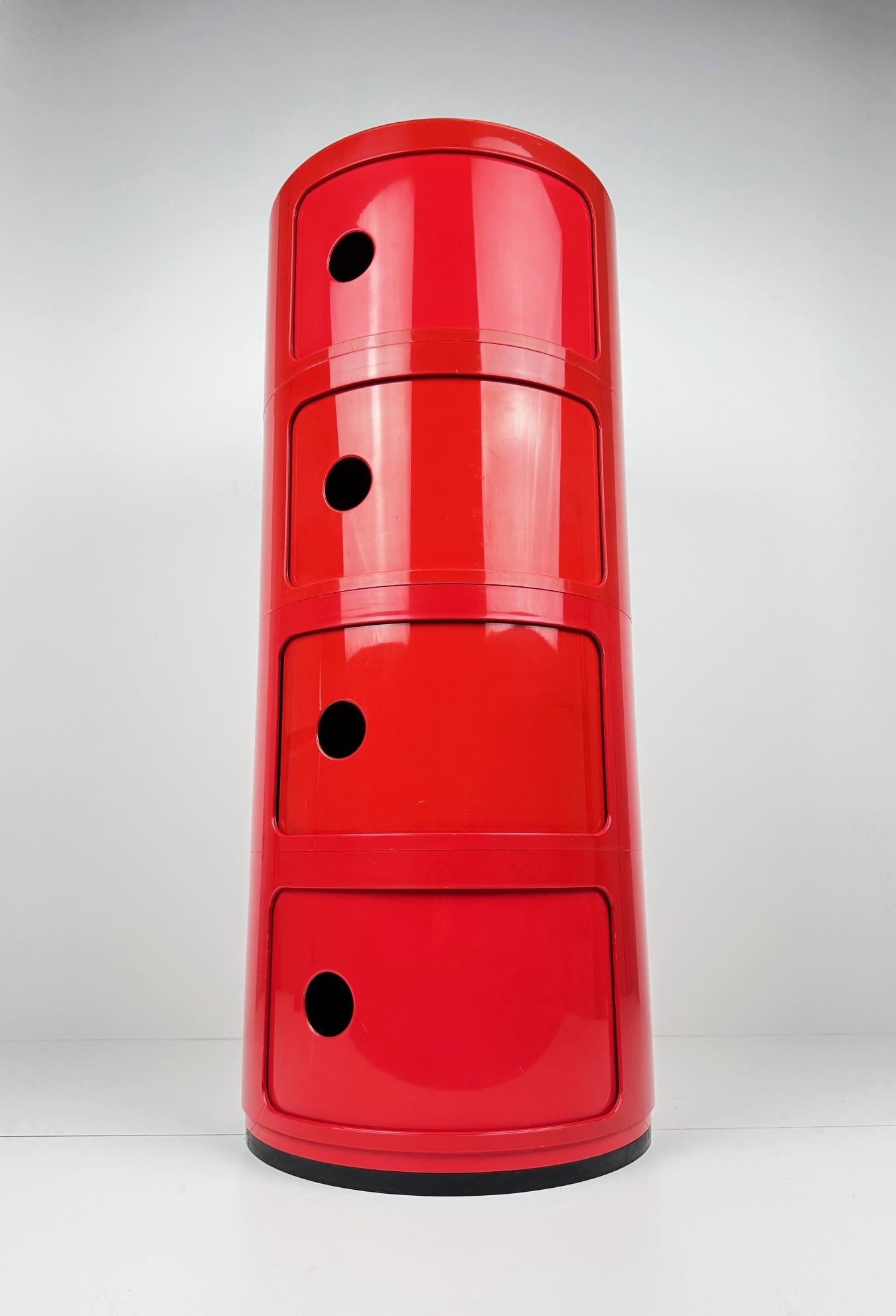 Late 20th Century Kartell Componibili 7452:  4-Tier in Red by Anna Castelli 1970-1979
