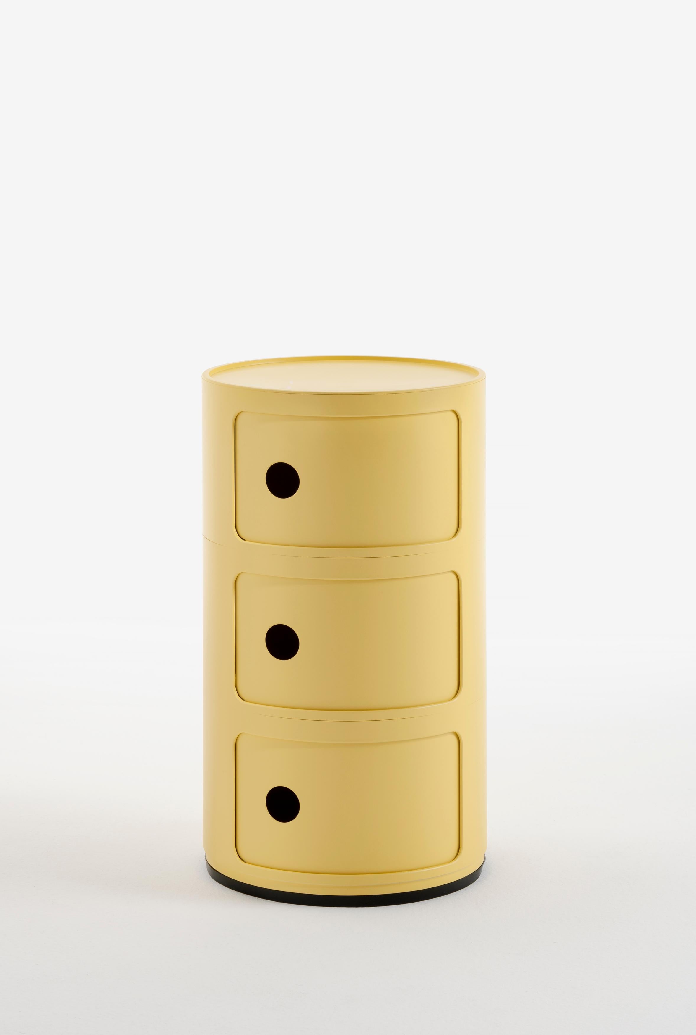 Componibili Bio in Yellow by Anna Castelli Ferrieri for Kartell. The Componibili Bio storage unit was first created by Italian designer and Kartell co-founder Anna Castelli Ferrieri in the 1960s. At the time of its origin, the Componibili Bio was