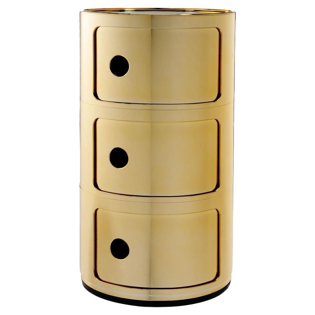 Kartell Componibili Gold 3-Tier Drawer in Gold by Anna Castelli Ferrieri For Sale