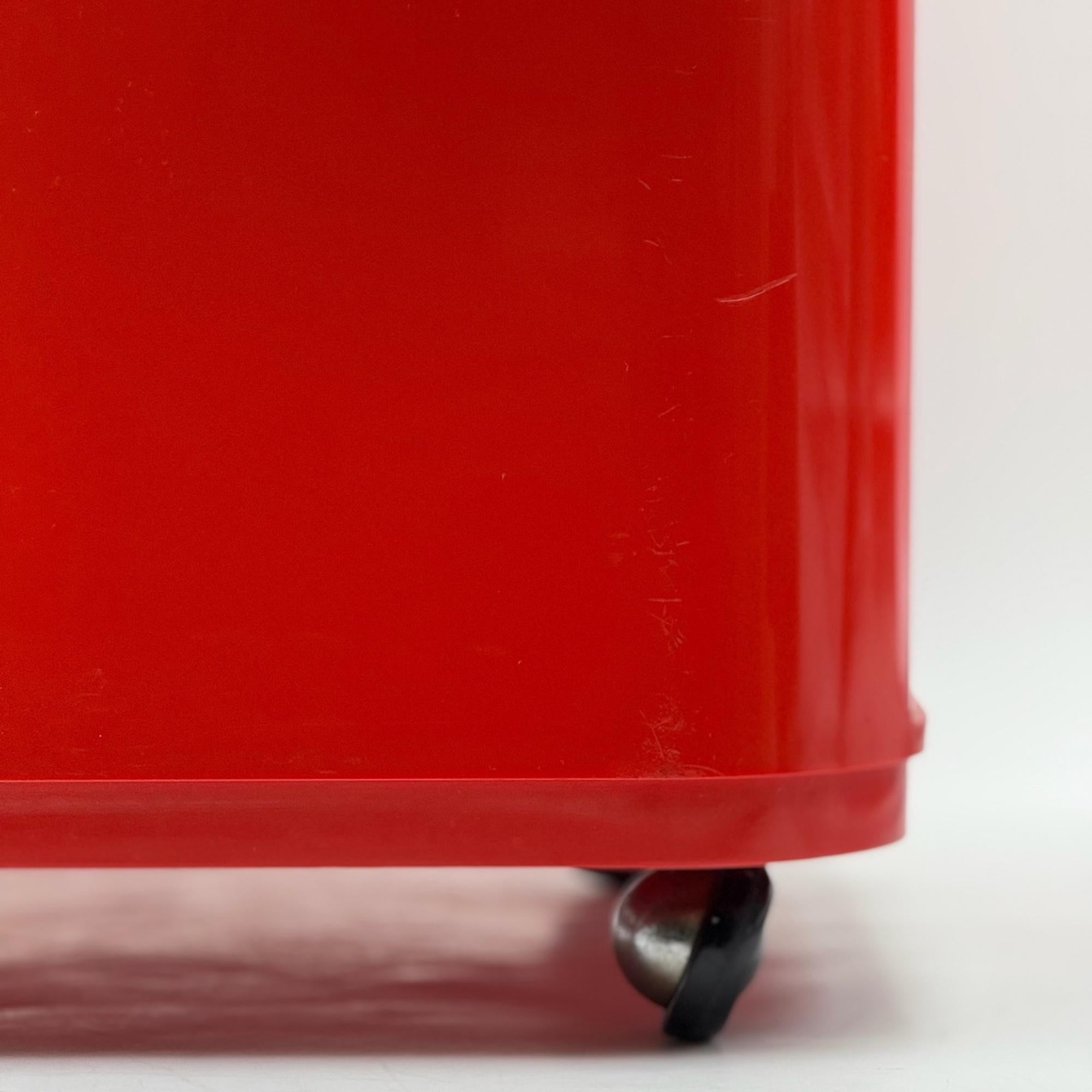 Mid-Century Modern Kartell 'Componibili' Square-Base Serving Trolley / Storage Unit in Red, 1960s