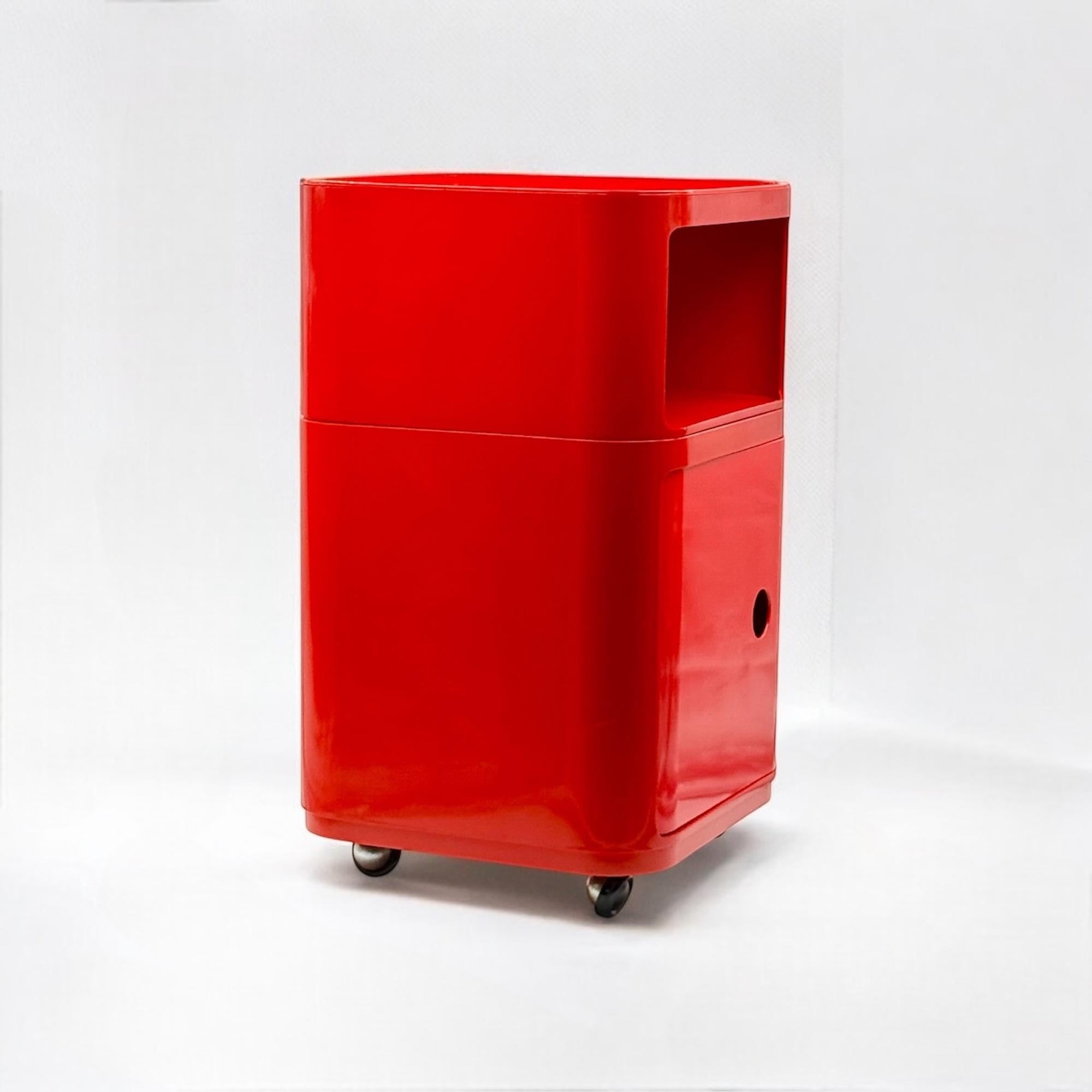 Plastic Kartell 'Componibili' Square-Base Serving Trolley / Storage Unit in Red, 1960s
